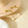 Wholesale Geometric Electroplated Stainless Steel Pearl Chain Tassel Earrings For Women