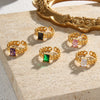 Wholesale Geometric Electroplated Stainless Steel Rectangular Zircon Inlaid Braided Adjustable Ring For Women
