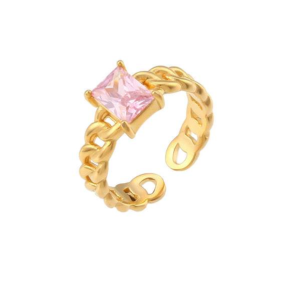 Wholesale Geometric Electroplated Stainless Steel Rectangular Zircon Inlaid Braided Adjustable Ring For Women