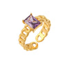 Wholesale Geometric Electroplated Stainless Steel Rectangular Zircon Inlaid Braided Adjustable Ring For Women