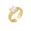 Wholesale Geometric Electroplated Stainless Steel Rectangular Zircon Inlaid Braided Adjustable Ring For Women