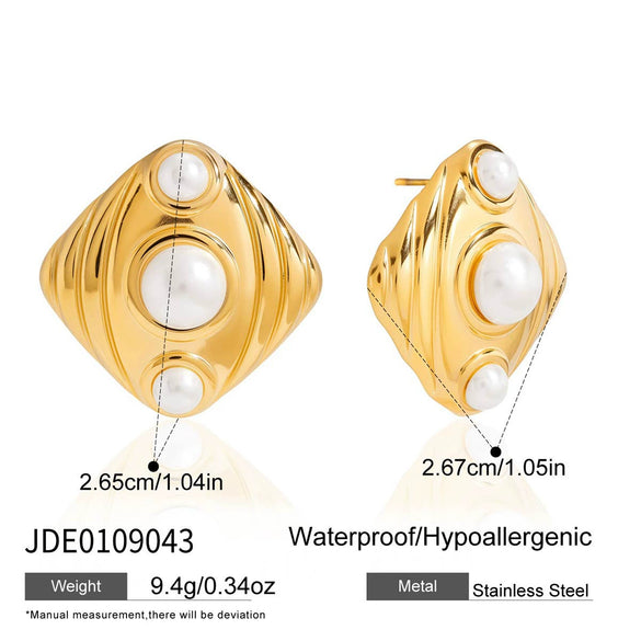 Wholesale Geometric Electroplated Stainless Steel Tiger Eye Stone And Imitation Pearl Earrings For Women