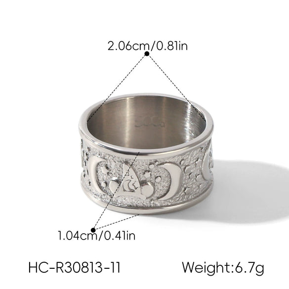Wholesale Geometric Electroplated Stainless Steel Vintage Engraved Moon Ring For Women