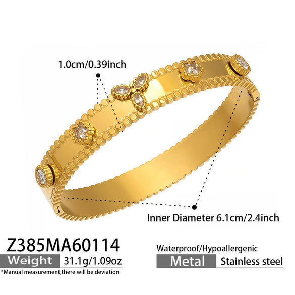 Wholesale Geometric Electroplated Stainless Steel Zircon And Acrylic Flower Bracelet Set