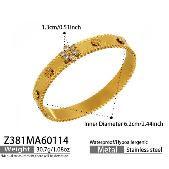 Wholesale Geometric Electroplated Stainless Steel Zircon And Acrylic Flower Bracelet Set
