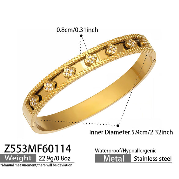 Wholesale Geometric Electroplated Stainless Steel Zircon And Acrylic Flower Bracelet Set