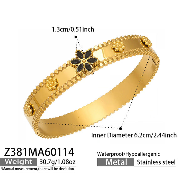 Wholesale Geometric Electroplated Stainless Steel Zircon And Acrylic Flower Bracelet Set