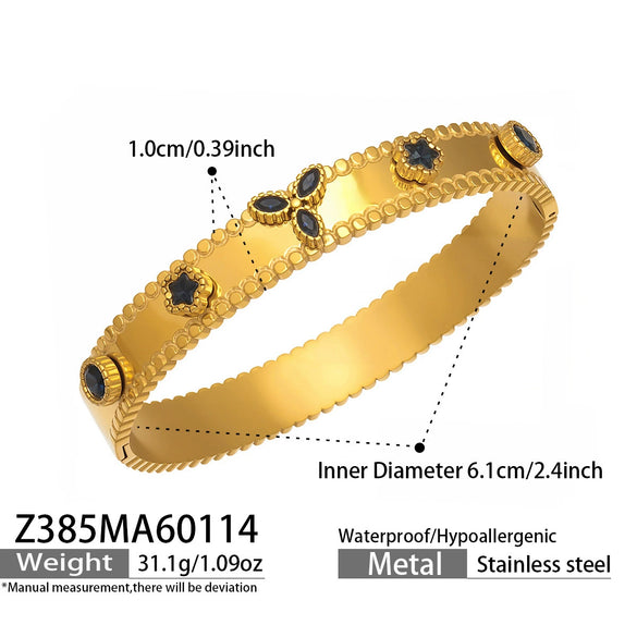 Wholesale Geometric Electroplated Stainless Steel Zircon And Acrylic Flower Bracelet Set