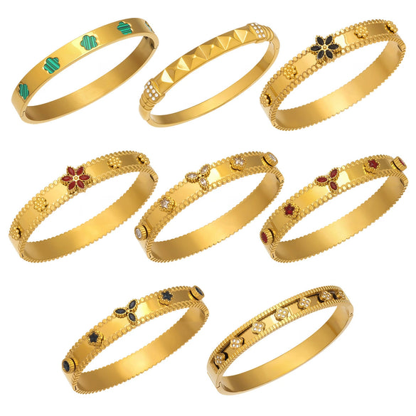 Wholesale Geometric Electroplated Stainless Steel Zircon And Acrylic Flower Bracelet Set