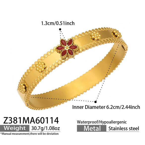 Wholesale Geometric Electroplated Stainless Steel Zircon And Acrylic Flower Bracelet Set