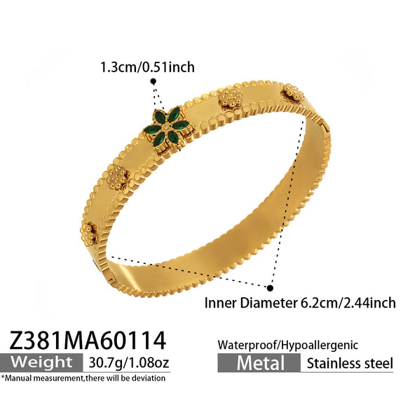 Wholesale Geometric Electroplated Stainless Steel Zircon And Acrylic Flower Bracelet Set