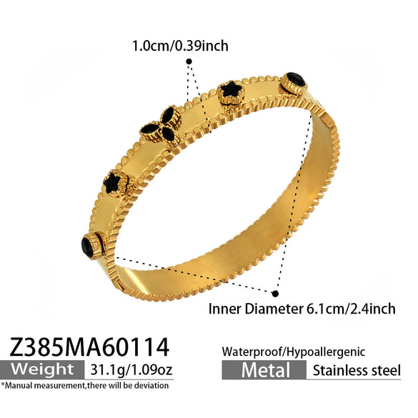 Wholesale Geometric Electroplated Stainless Steel Zircon And Acrylic Flower Bracelet Set