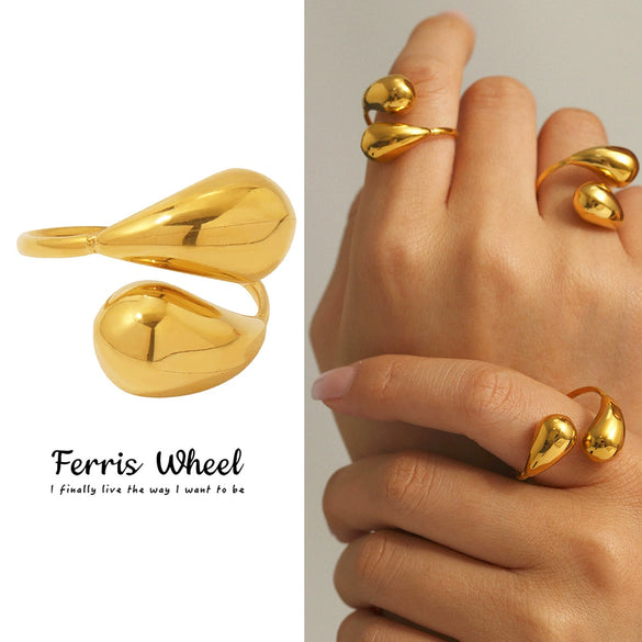 Wholesale Geometric Electroplated Titanium Steel Drop Ring With Niche Design For Unisex