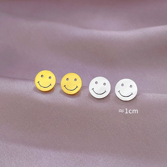 Wholesale Geometric Electroplated Titanium Steel Round Smiley Minimalist Earrings For Men And Women