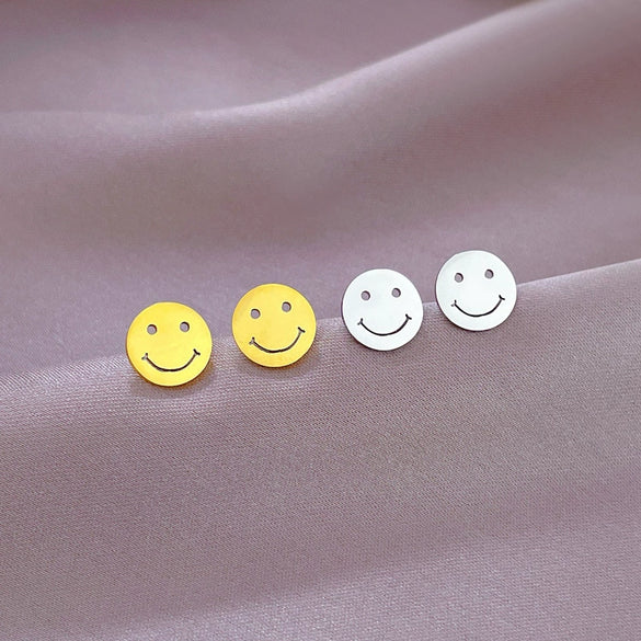 Wholesale Geometric Electroplated Titanium Steel Round Smiley Minimalist Earrings For Men And Women