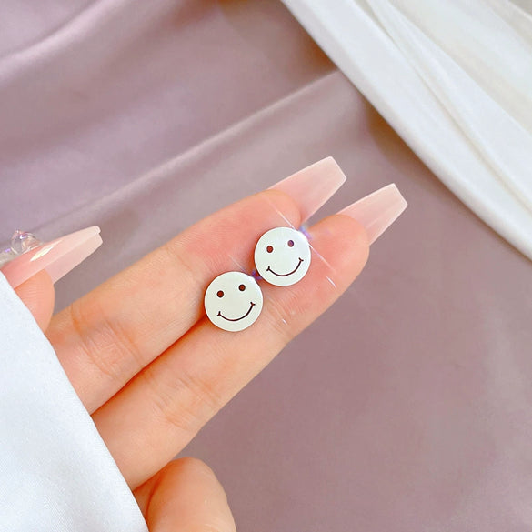 Wholesale Geometric Electroplated Titanium Steel Round Smiley Minimalist Earrings For Men And Women