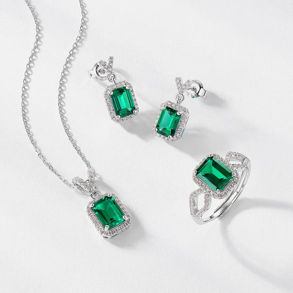 Wholesale Geometric Emerald Earrings S925 Silver Retro Elegant Women's