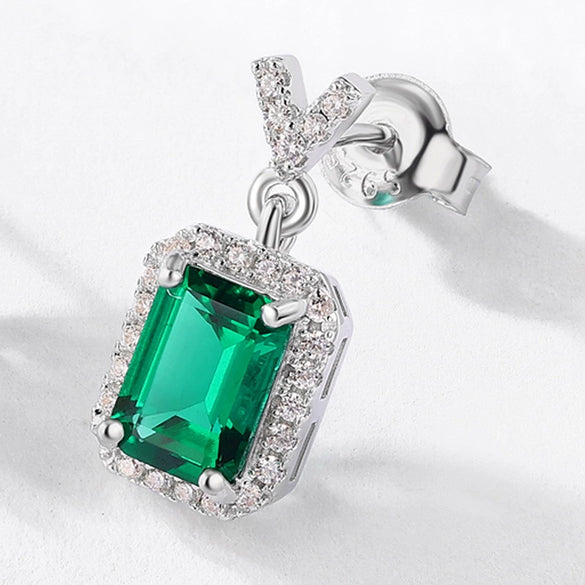 Wholesale Geometric Emerald Earrings S925 Silver Retro Elegant Women's