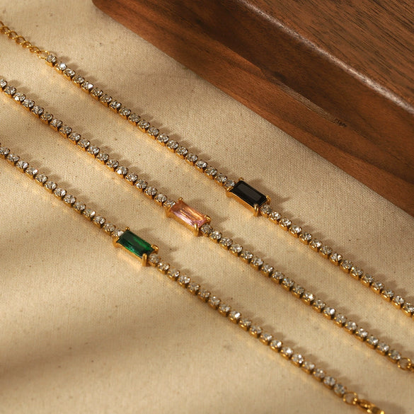 Wholesale Geometric Emerald Zircon Goldplated Stainless Steel Bracelet For Women And Unisex