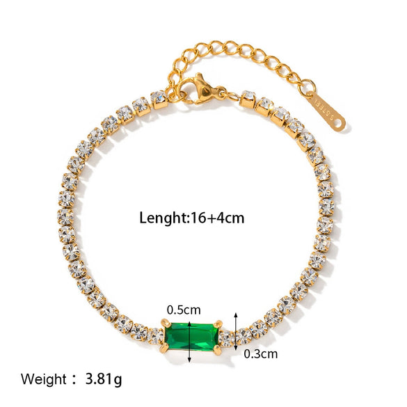 Wholesale Geometric Emerald Zircon Goldplated Stainless Steel Bracelet For Women And Unisex