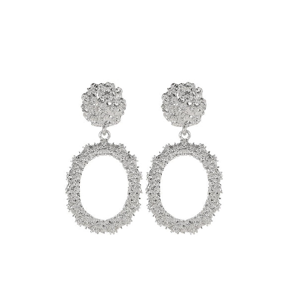 Wholesale Geometric Exaggerated Circle Relief Frosted Alloy Earrings For Ladies With Electroplating Treatment