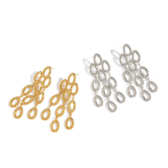 Wholesale Geometric Exaggerated Water Drop Tassel Earrings For Girls Titanium Steel Jewelry With Pvd Vacuum Real Gold Electroplating