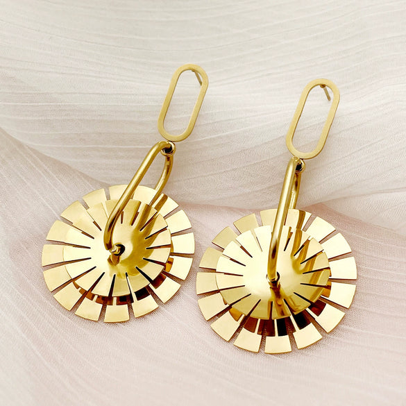 Wholesale Geometric Exaggerated Women's Stainless Steel Windmill Multiring Earrings With Electroplating