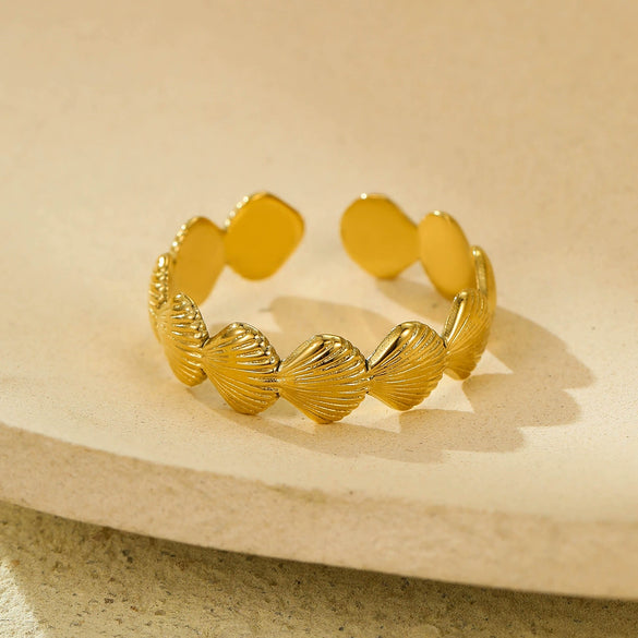 Wholesale Geometric Fan Shape Stainless Steel Open Ring 18K Gold Plated Electroplated For Women