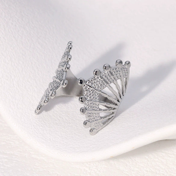 Wholesale Geometric Fan Shaped Cut Out Stainless Steel Open Ring With Retro Design And Electroplating Adjustable And Non Fading