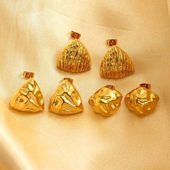 Wholesale Geometric Fanshaped Electroplated Titanium Steel Earrings For Women