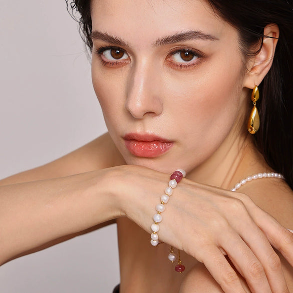 Wholesale Geometric Ferris Wheel Electroplated Stainless Steel And Freshwater Pearl Bracelet For Unisex