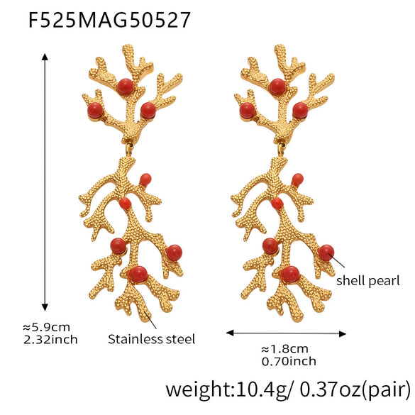 Wholesale Geometric Ferris Wheel Exaggerated Elegant Red Coral Oil Drop Enamel Glaze Stainless Steel 18K Gold Plated Earrings For Women And Men