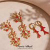 Wholesale Geometric Ferris Wheel Exaggerated Elegant Red Coral Oil Drop Enamel Glaze Stainless Steel 18K Gold Plated Earrings For Women And Men