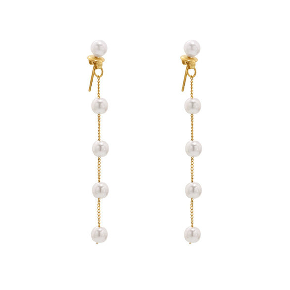 Wholesale Geometric Ferris Wheel Titanium Steel And Shell Beads Electroplated Long Tassel Stud Earrings Unisex Cold Style Elegant All Match Vintage Earrings