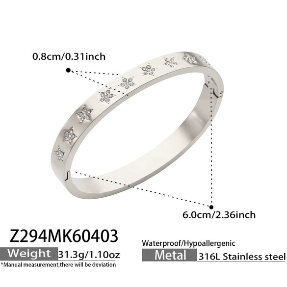 Wholesale Geometric Fivepointed Star And Heartshaped Zircon Inlay Stainless Steel Electroplated Bracelet Set