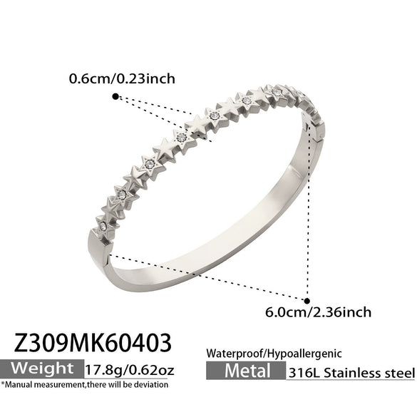 Wholesale Geometric Fivepointed Star And Heartshaped Zircon Inlay Stainless Steel Electroplated Bracelet Set