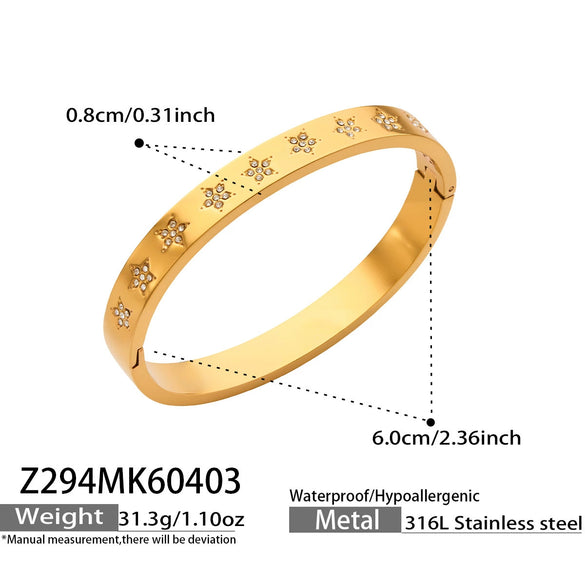 Wholesale Geometric Fivepointed Star And Heartshaped Zircon Inlay Stainless Steel Electroplated Bracelet Set