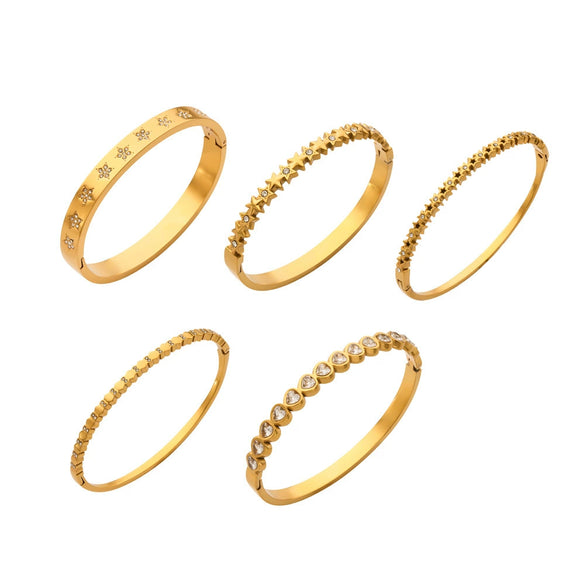 Wholesale Geometric Fivepointed Star And Heartshaped Zircon Inlay Stainless Steel Electroplated Bracelet Set