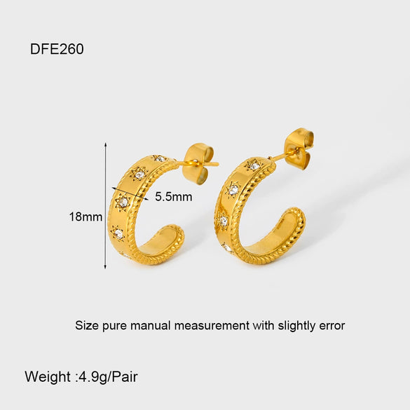 Wholesale Geometric Fivepointed Star Cshaped 18K Gold Plated Stainless Steel Earrings For Women