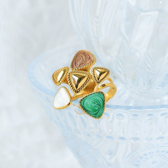 Wholesale Geometric Flower Ring Stainless Steel Electroplating Women's Jewelry Palace Style Niche Gorgeous Personality Light Luxury