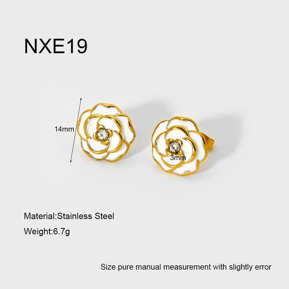 Wholesale Geometric Flower Shell Stainless Steel Earrings With Diamonds 18K Gold Plated For Women