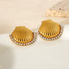 Wholesale Geometric Flower Shell Stainless Steel Earrings With Diamonds 18K Gold Plated For Women