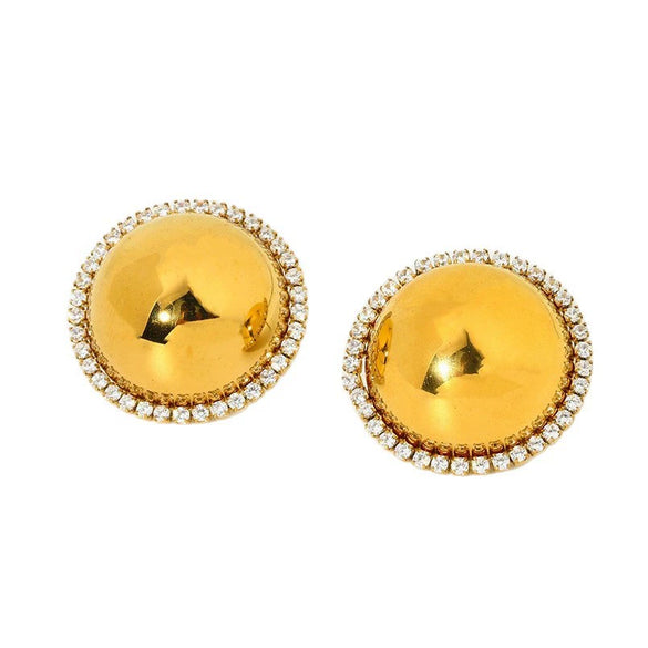 Wholesale Geometric Flower Shell Stainless Steel Earrings With Diamonds 18K Gold Plated For Women