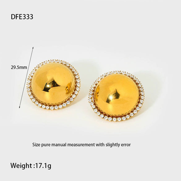 Wholesale Geometric Flower Shell Stainless Steel Earrings With Diamonds 18K Gold Plated For Women