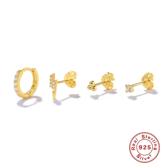 Wholesale Geometric Flower Stacked Earrings Set For Women Silver Electroplated