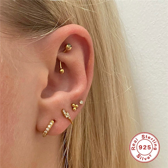 Wholesale Geometric Flower Stacked Earrings Set For Women Silver Electroplated