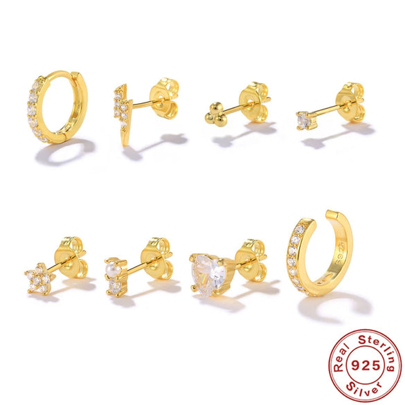 Wholesale Geometric Flower Stacked Earrings Set For Women Silver Electroplated