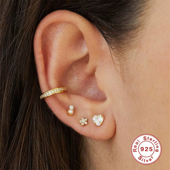 Wholesale Geometric Flower Stacked Earrings Set For Women Silver Electroplated