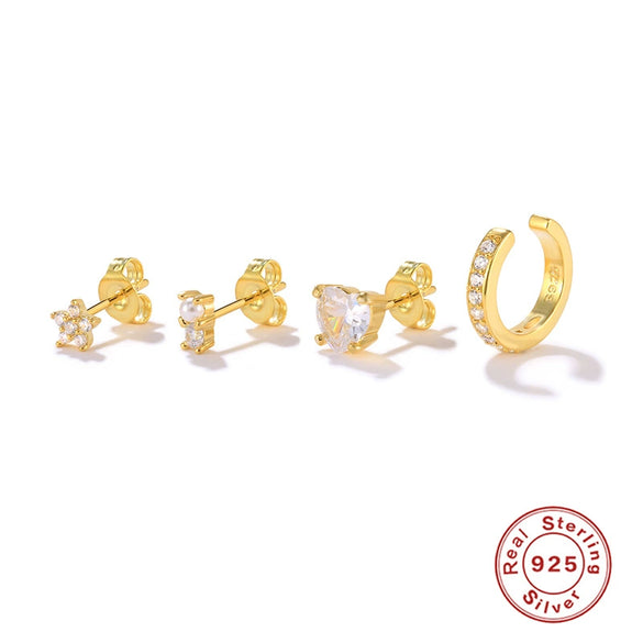Wholesale Geometric Flower Stacked Earrings Set For Women Silver Electroplated