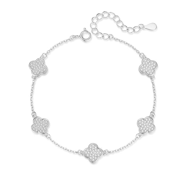 Wholesale Geometric Fourleaf Clover S925 Sterling Silver Electroplated Bracelet For Women